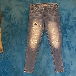 American Eagle patched ripped blue Jeanns